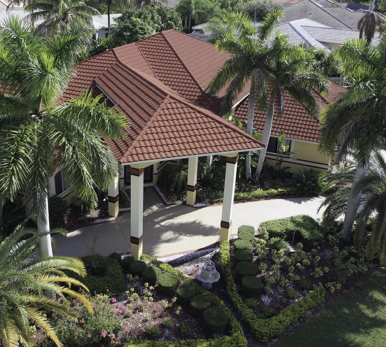 Barrel Vault stone coated steel tile roof in Spanish red