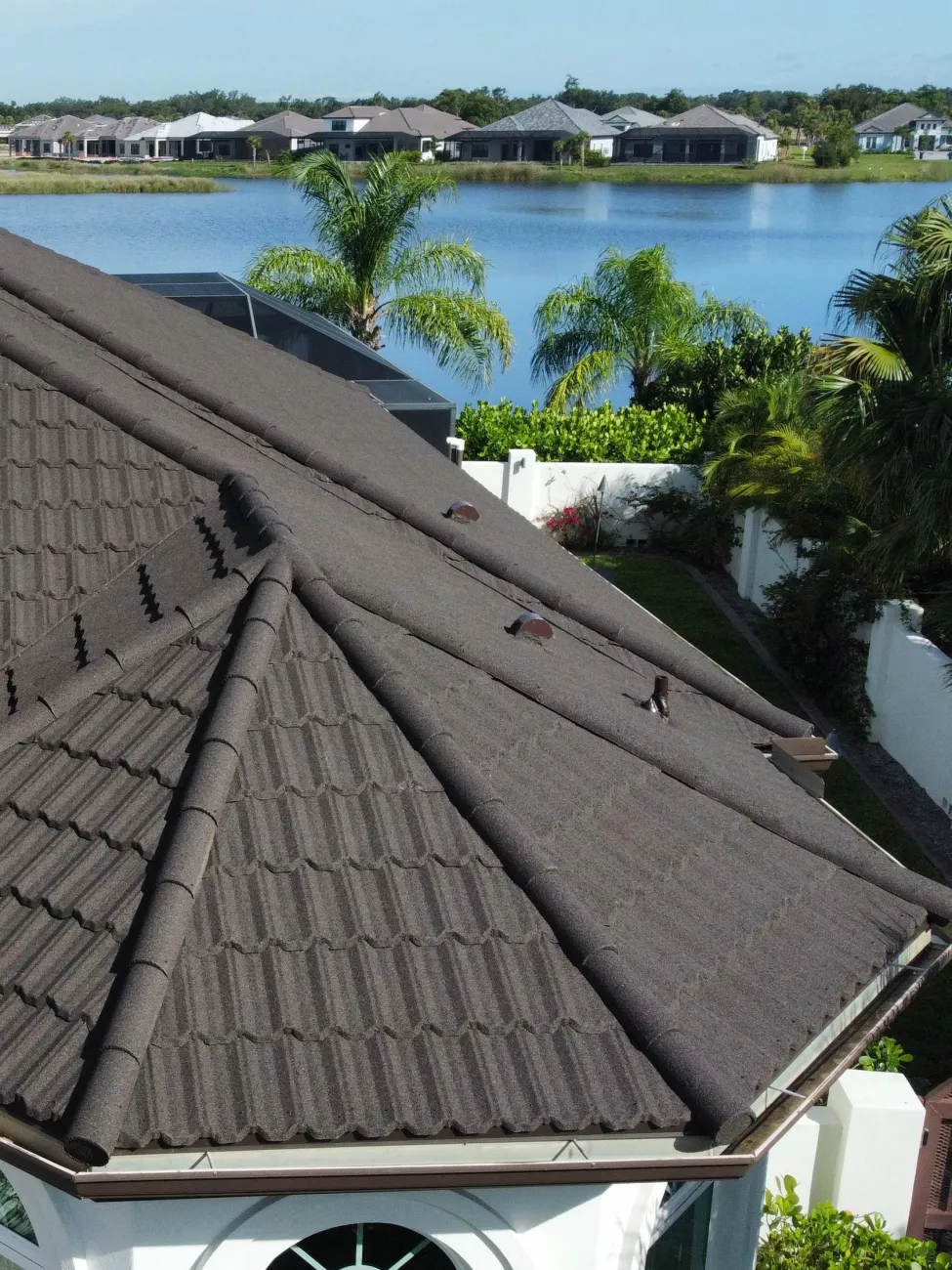 Pacific Tile stone coated steel roof on a coastal home