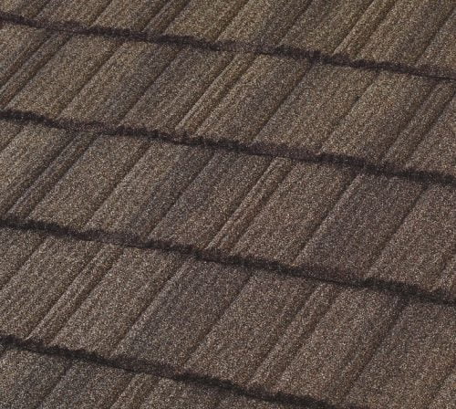 Shake profile stone coated steel roof in timberwood